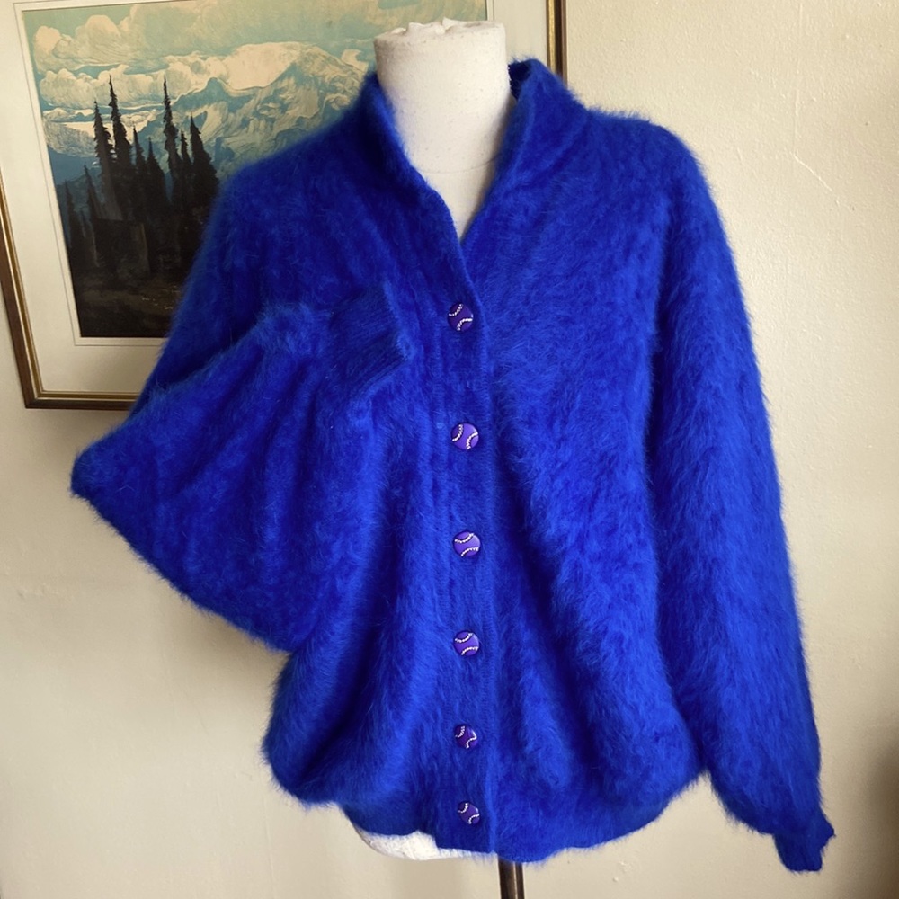 VINTAGE Electric Blue Angora style Cardigan